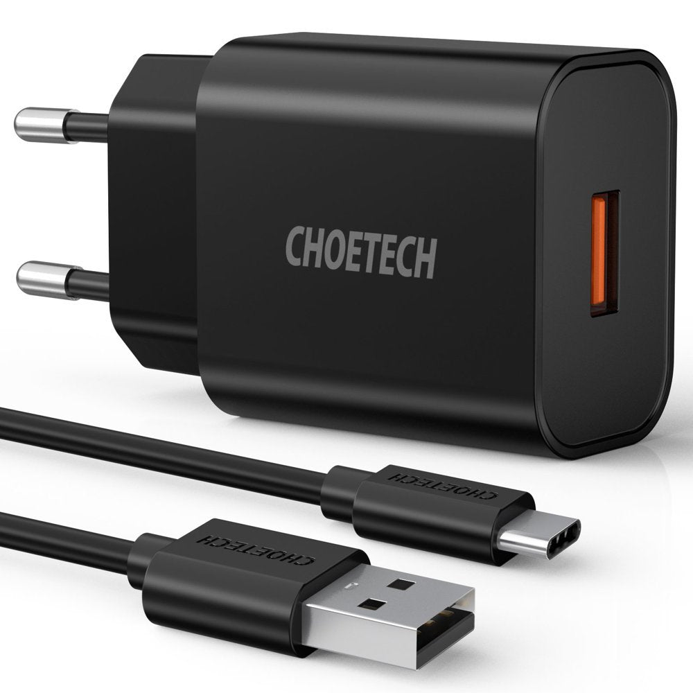 Carregador de Rede Choetech Q5003 USB-A 18W 3A QC 3.0 + cabo USB-A - USB-C 1m - preto