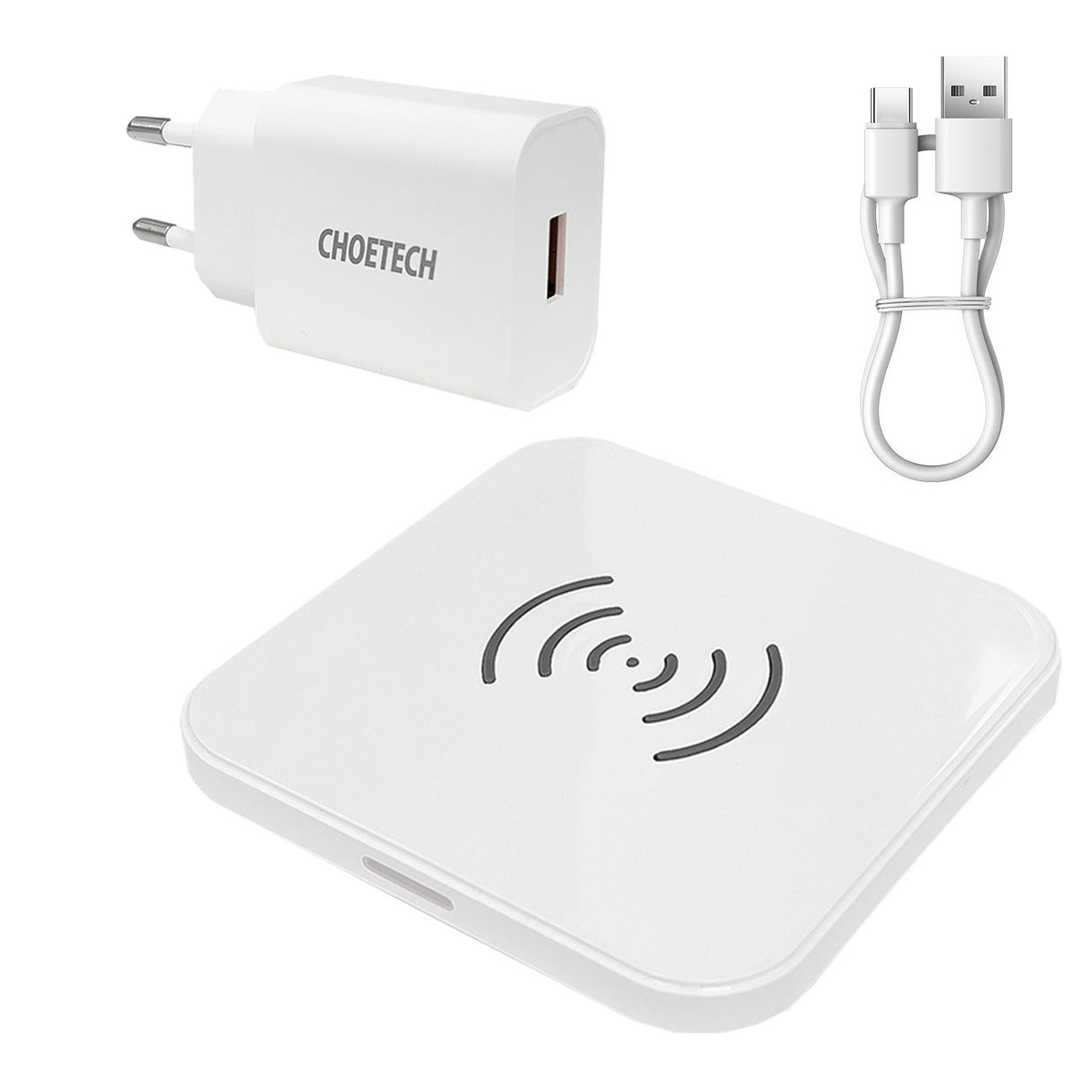 Kit carregador sem fio Choetech T511-S Qi 10W + carregador de parede 18W (Q5003) + cabo USB - microUSB 1,2m branco