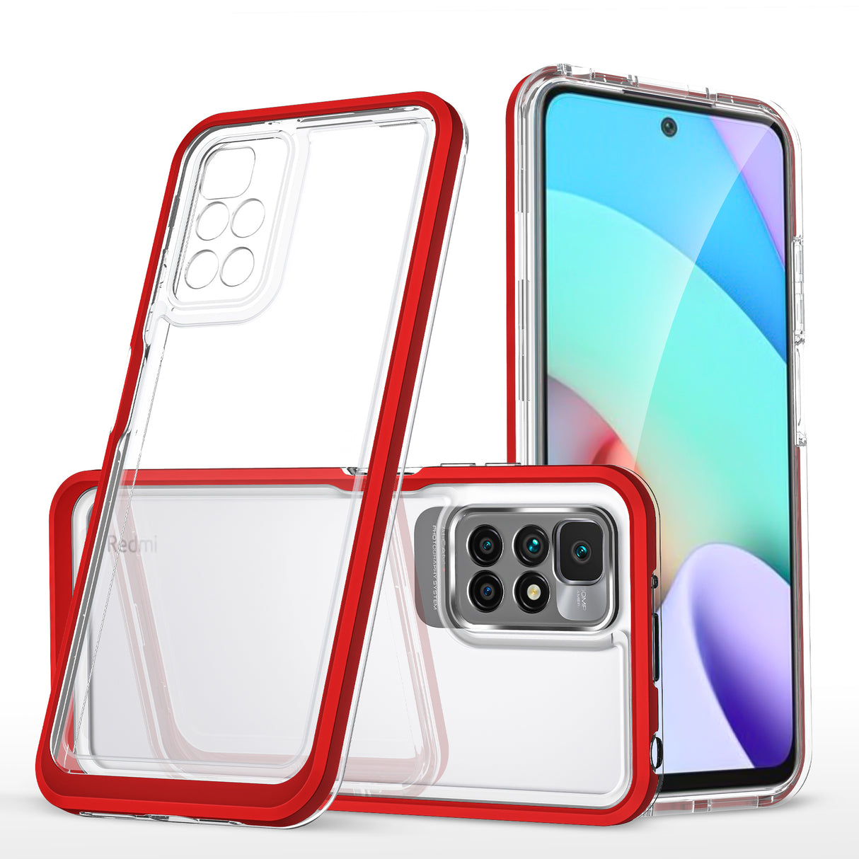 Capa gelatinosa 3 em 1 transparente com moldura vermelha para Xiaomi Redmi 10