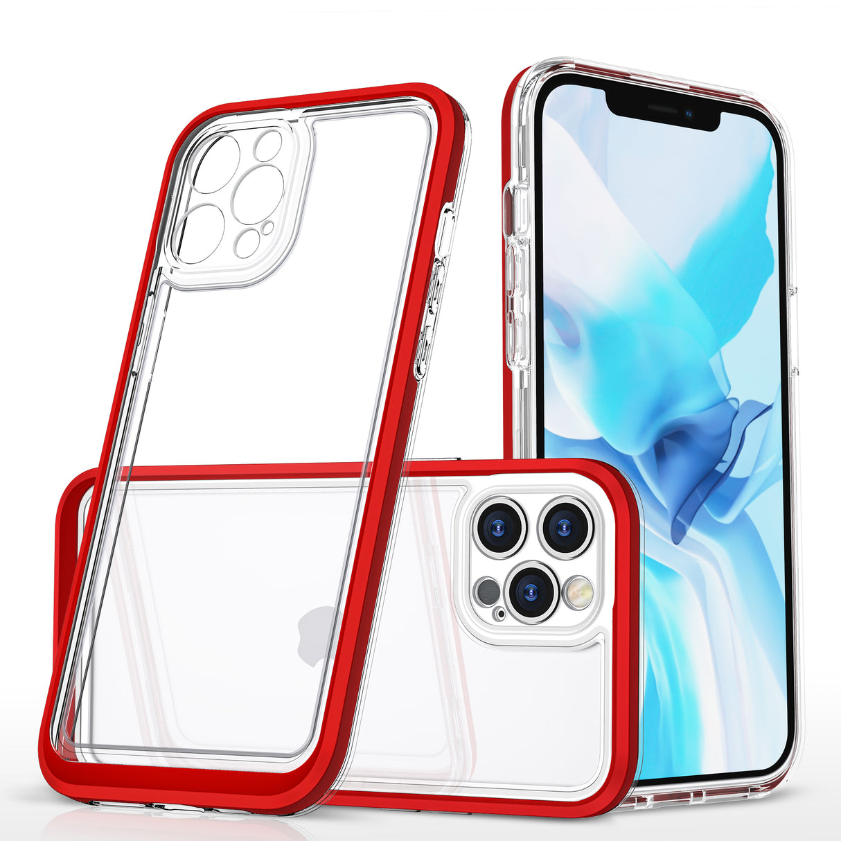 Capa gel 3 em 1 transparente para iPhone 12 Pro Max com moldura vermelha