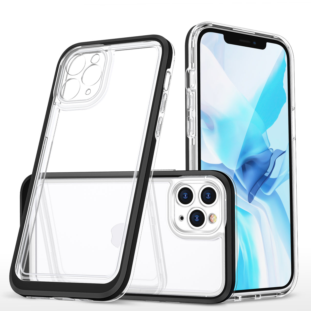 Capa gel transparente 3 em 1 com moldura preta para iPhone 11 Pro Max