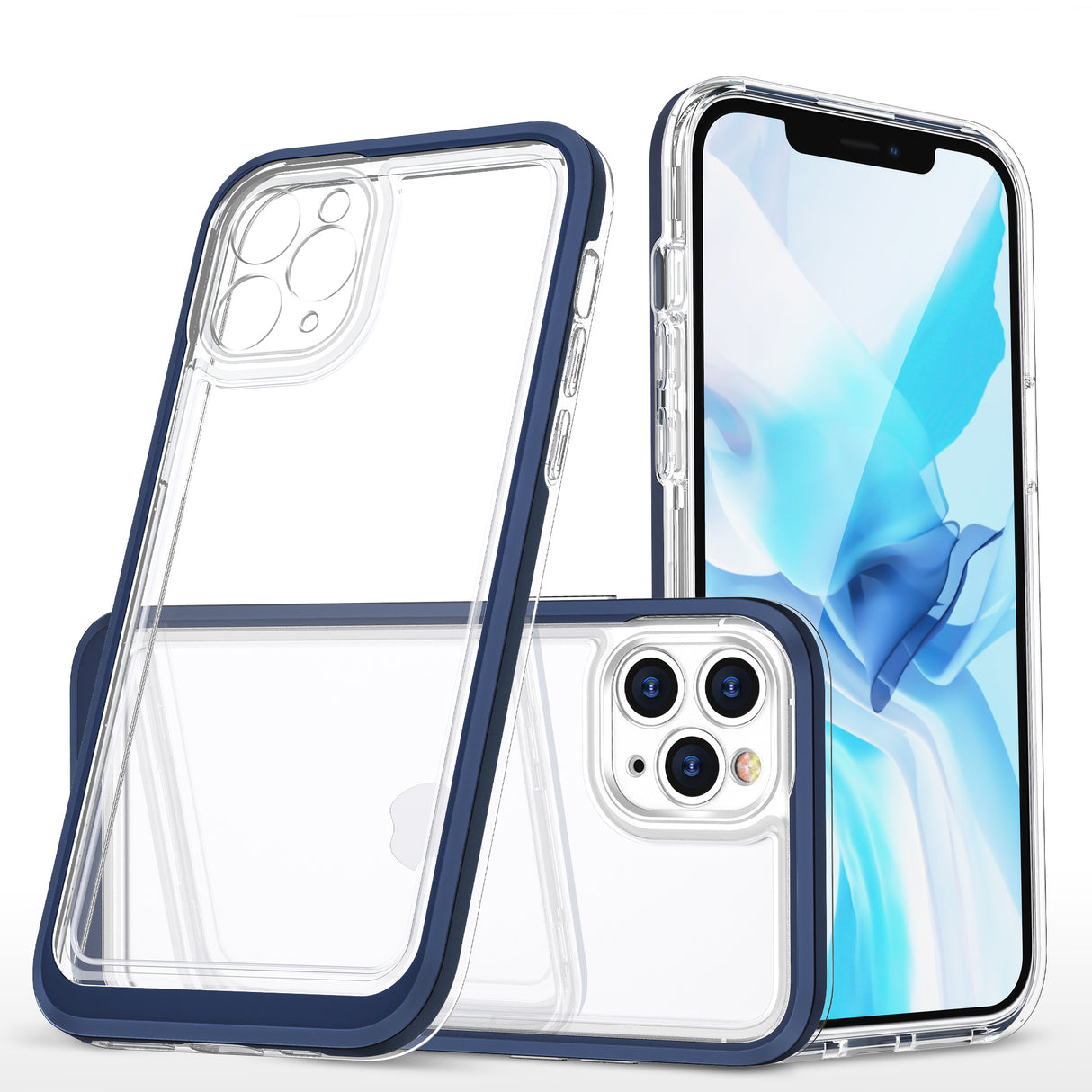 Capa gel 3 em 1 transparente para iPhone 11 Pro com moldura azul