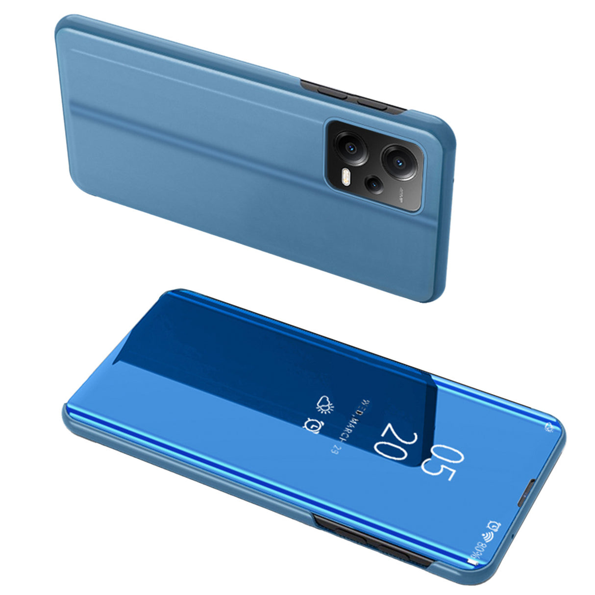 Capa Clear View Case para Xiaomi Redmi Note 12 5G / Poco X5 5G com aba na cor azul.
