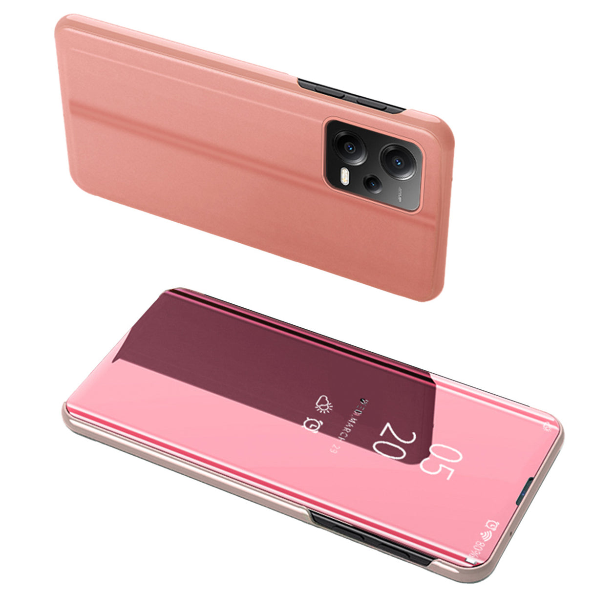 Capa Clear View Case para Xiaomi Redmi Note 12 Pro+ com aba na cor rosa.