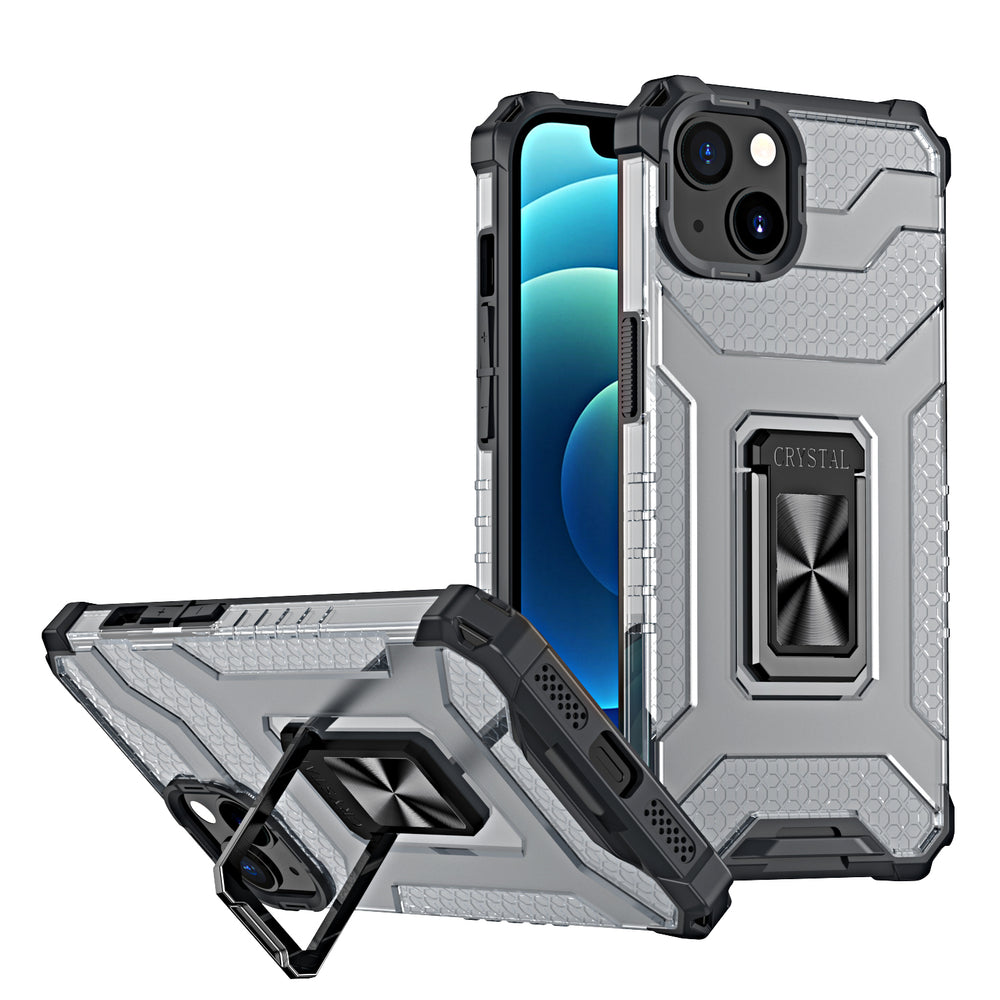 Estojo híbrido robusto Crystal Ring Case + suporte magnético para iPhone 13 preto