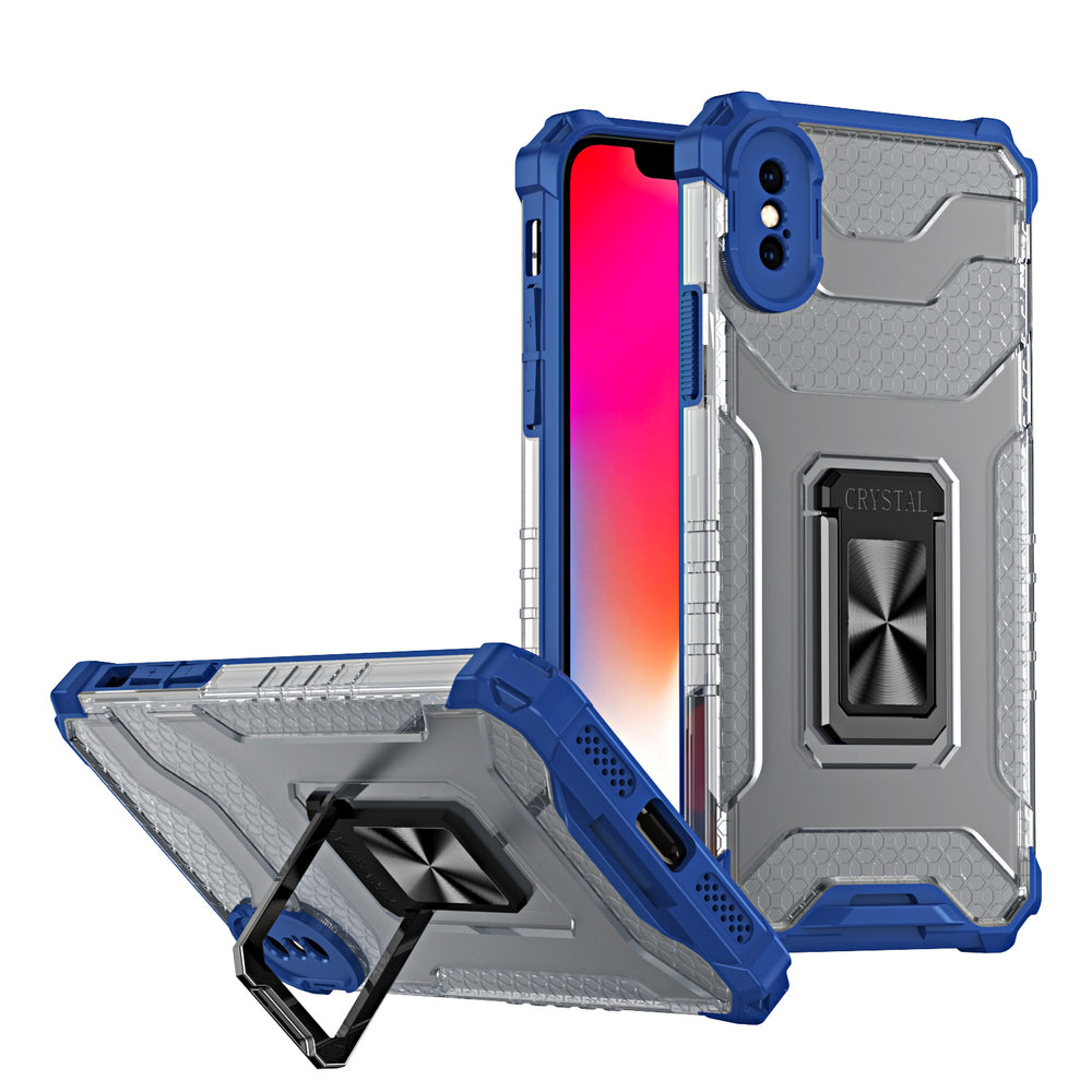Capa híbrida robusta Crystal Ring Case + suporte magnético para iPhone XS Max azul