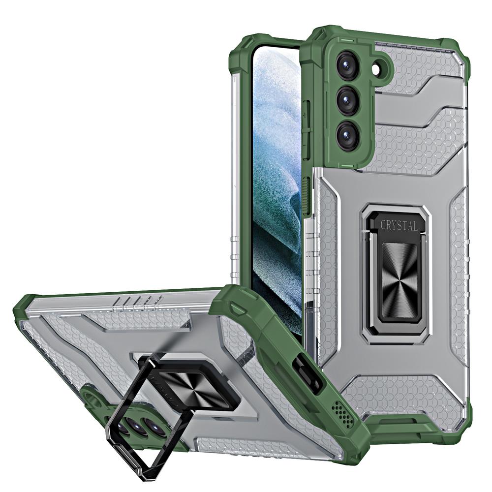 Caso de Anel de Cristal capa híbrida blindada + suporte magnético para Samsung Galaxy S22+ (S22 Plus) verde