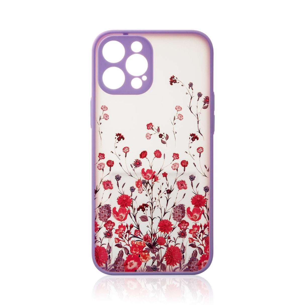 Capa para iPhone 13 Pro com design de flores na cor violeta.