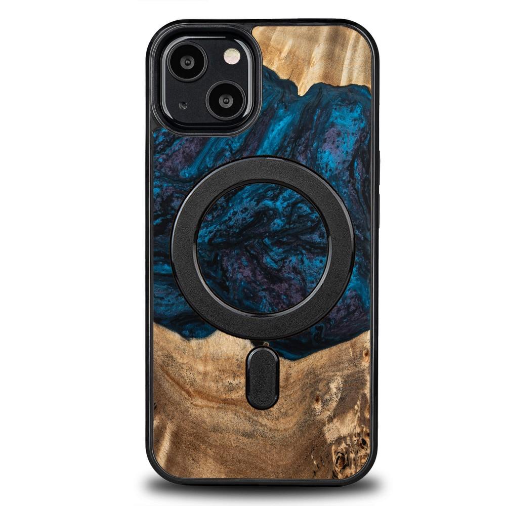 Estojo de madeira e resina para iPhone 13 MagSafe Bewood Unique Neptun - azul-marinho e preto