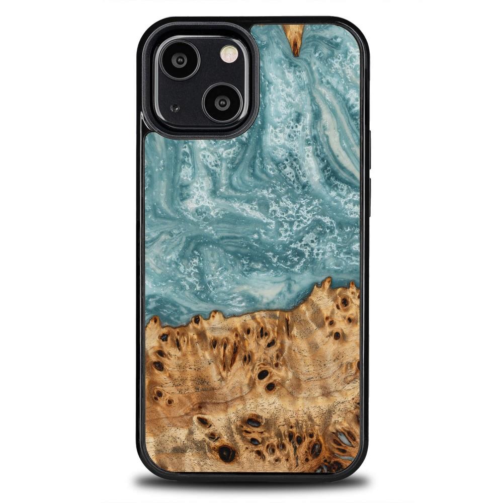 Capa para iPhone 13 Mini Bewood Unique Uran em madeira e resina - azul e branca