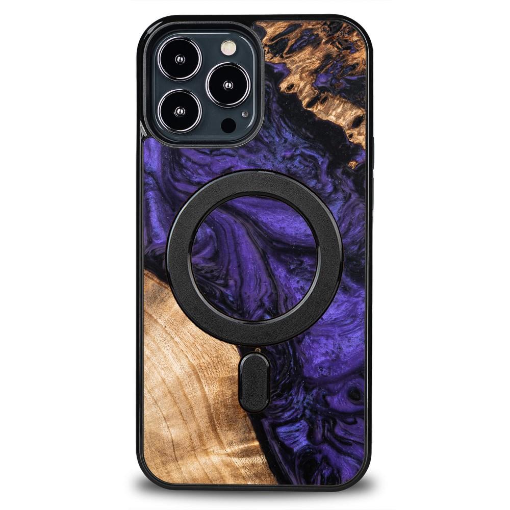 Capa de madeira e resina para iPhone 13 Pro Max MagSafe Bewood Unique Violet - roxo e preto