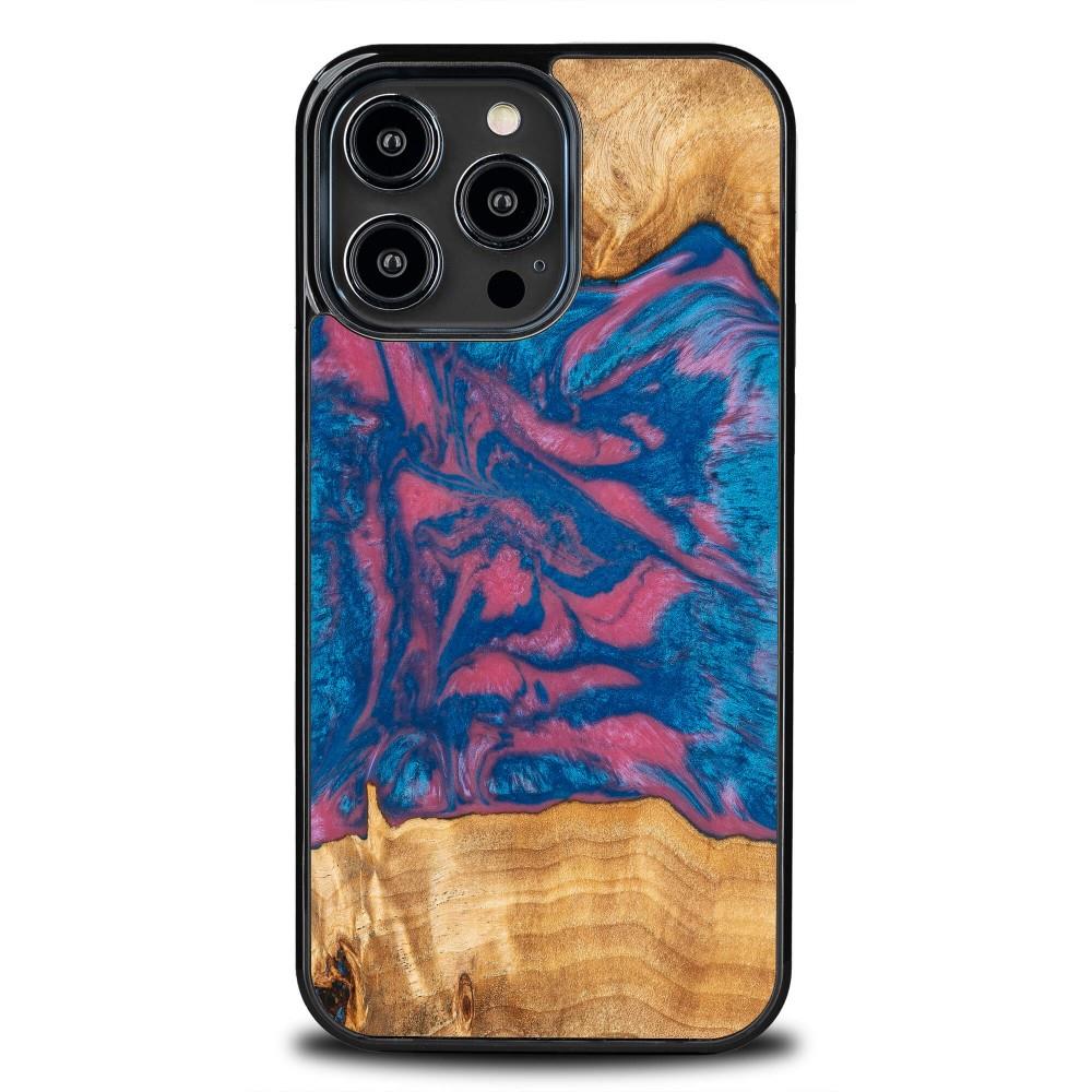 Estojo de madeira e resina para iPhone 14 Pro Max Bewood Unique Vegas - rosa-azul