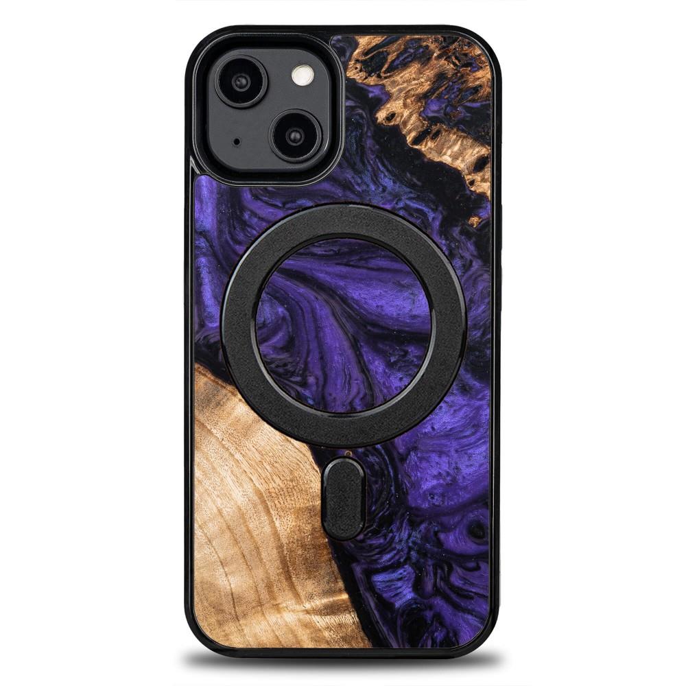 Capa para iPhone 14 MagSafe Bewood Unique Violet em madeira e resina - violeta e preta
