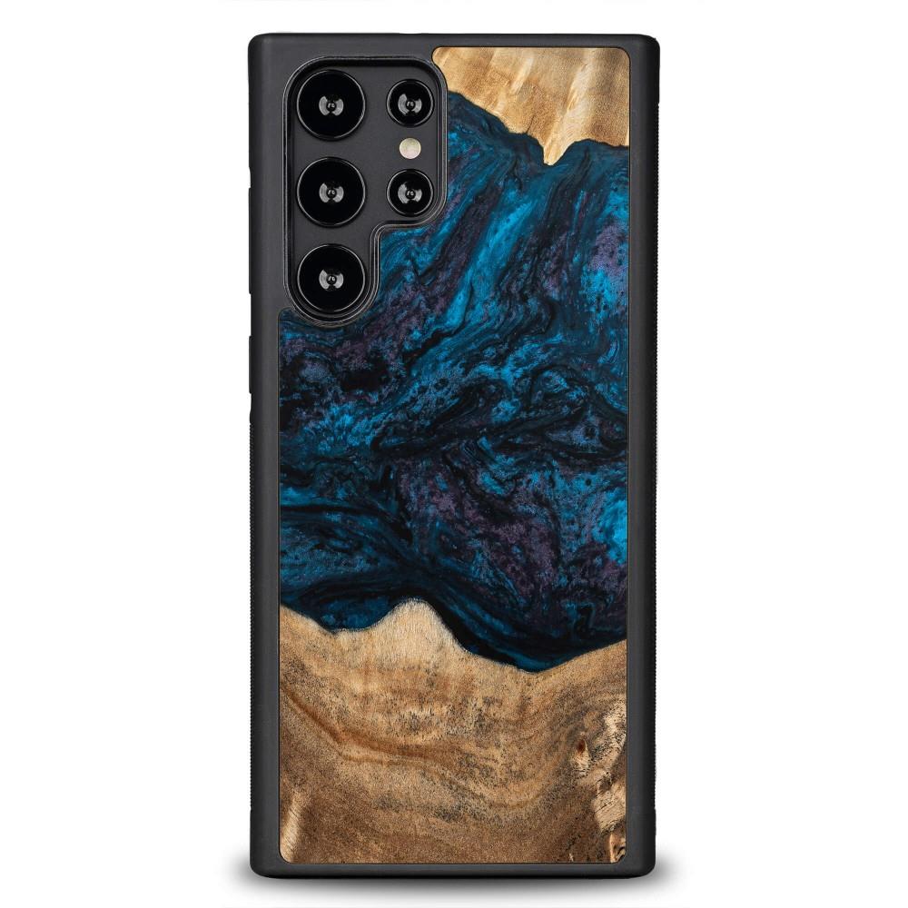 Estojo de madeira e resina para Samsung Galaxy S22 Ultra Bewood Unique Neptun - azul-marinho e preto