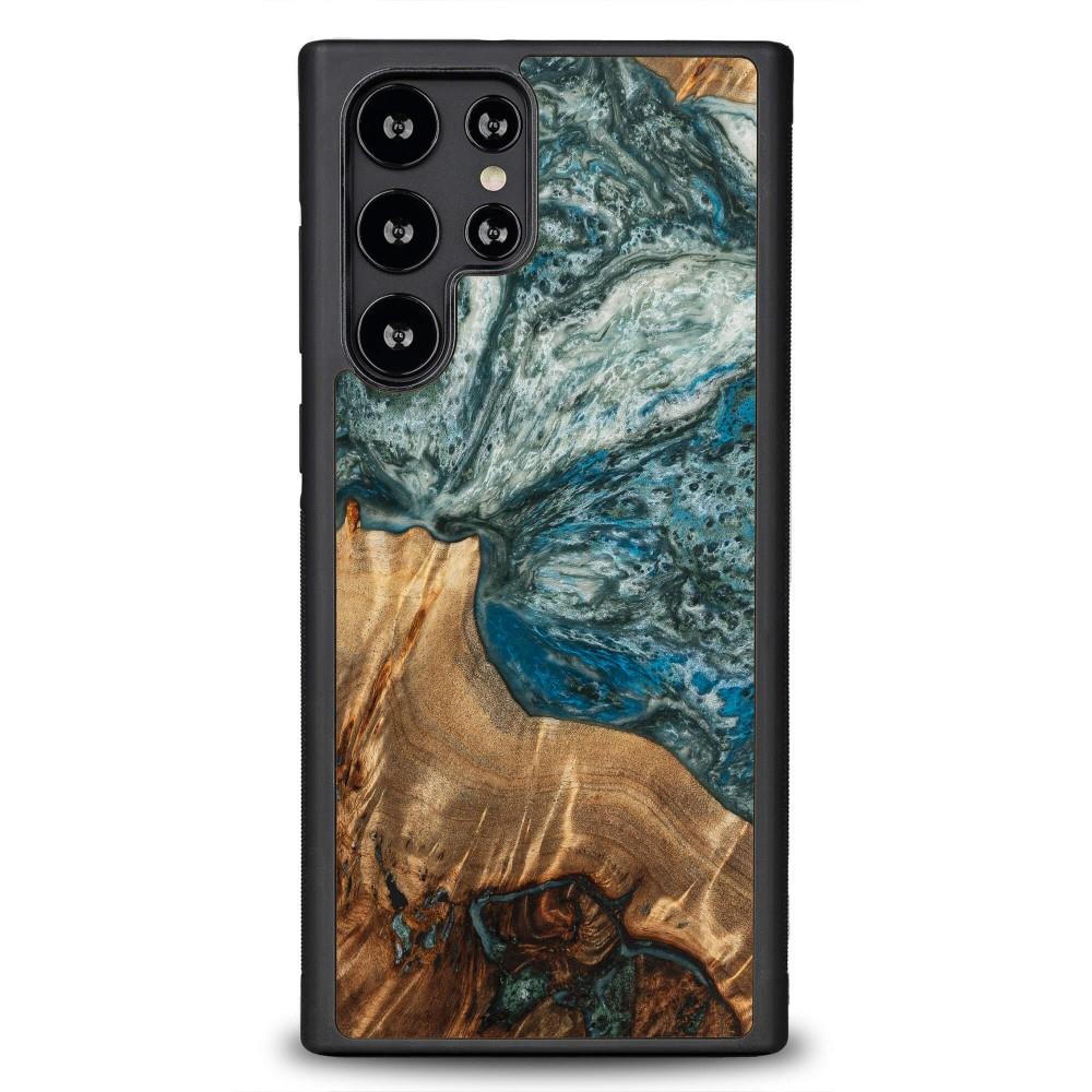 Estojo de madeira e resina para Samsung Galaxy S22 Ultra Bewood Unique Planeta Terra - azul-verde
