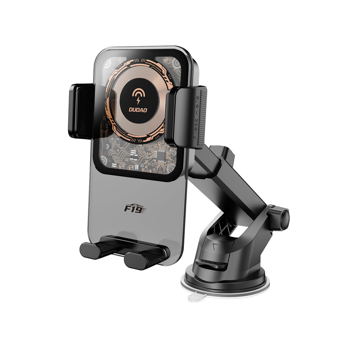 Suporte veicular Dudao F19 com presilha e carregador indutivo de 15W - preto
