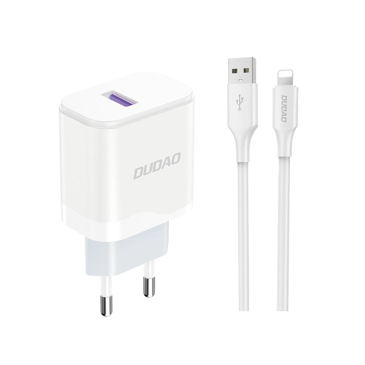 Carregador de Rede Dudao A20EU USB-A 18W - branco + cabo USB-A - Lightning