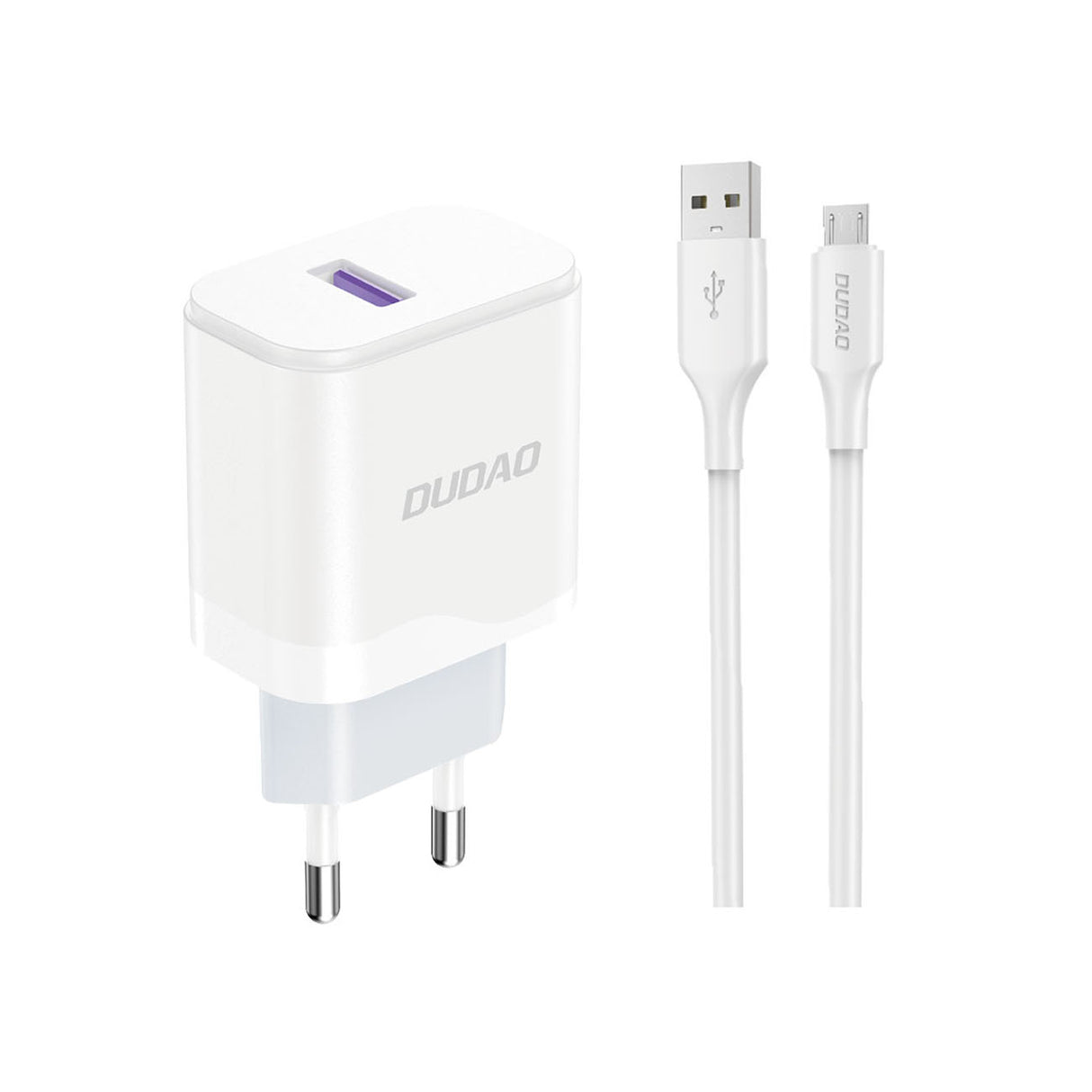 Carregador de Rede Dudao A20EU USB-A 18W - branco + cabo USB-A - micro USB