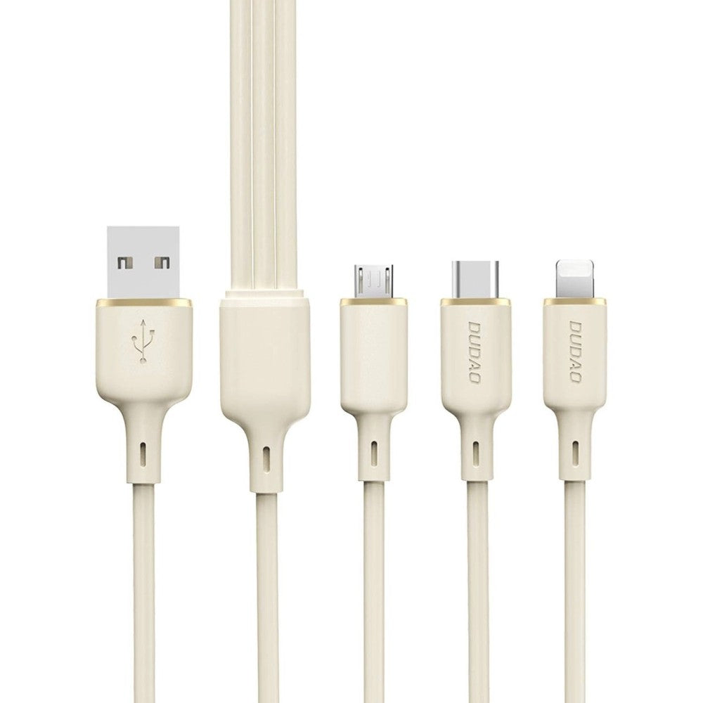 Cabo 3 em 1 Dudao L7SE USB-C - USB-C / Lightning / micro USB 66W 1.2m - bege