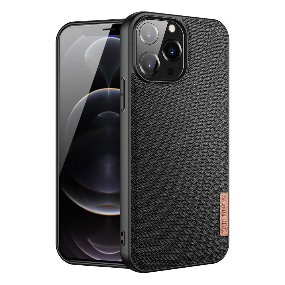 Capa Dux Ducis Fino para iPhone 13 Pro Max, revestida com material de nylon, na cor preta