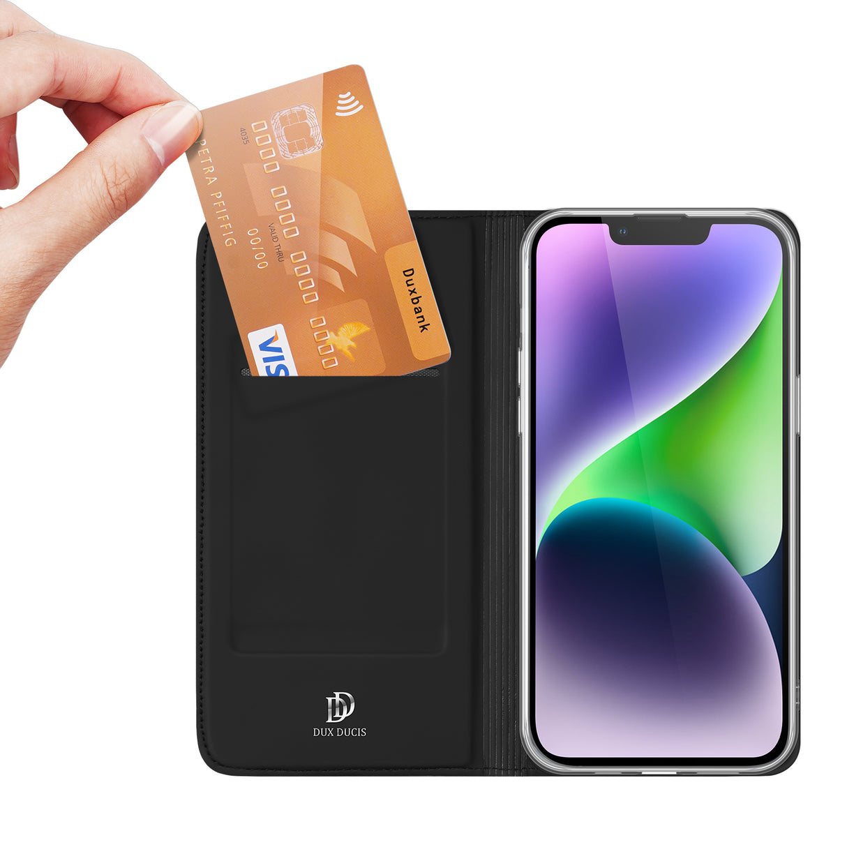 Etui com aba e carteira Dux Ducis Skin Pro para iPhone 15 - preto
