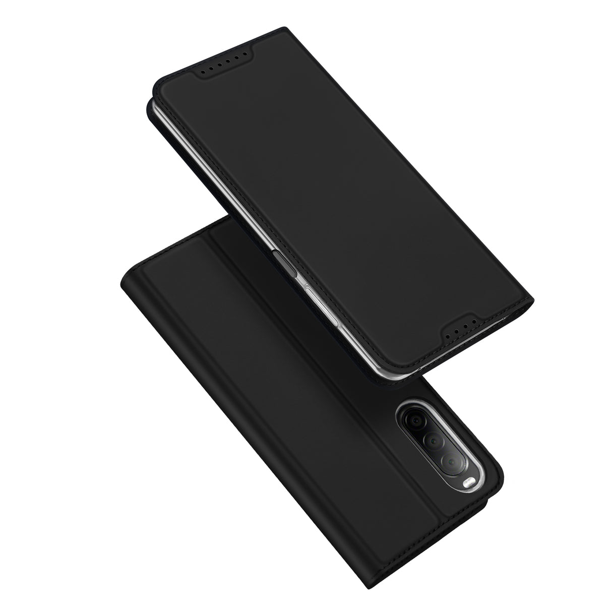 Capa Dux Ducis Skin Pro para Sony Xperia 10 V com aba, porta-cartões e suporte, na cor preta.