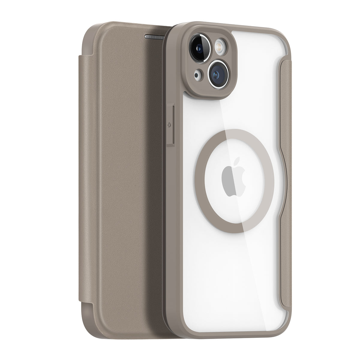 Capa magnética Dux Ducis Skin X Pro para iPhone 14 Plus com MagSafe e aba na cor bege.