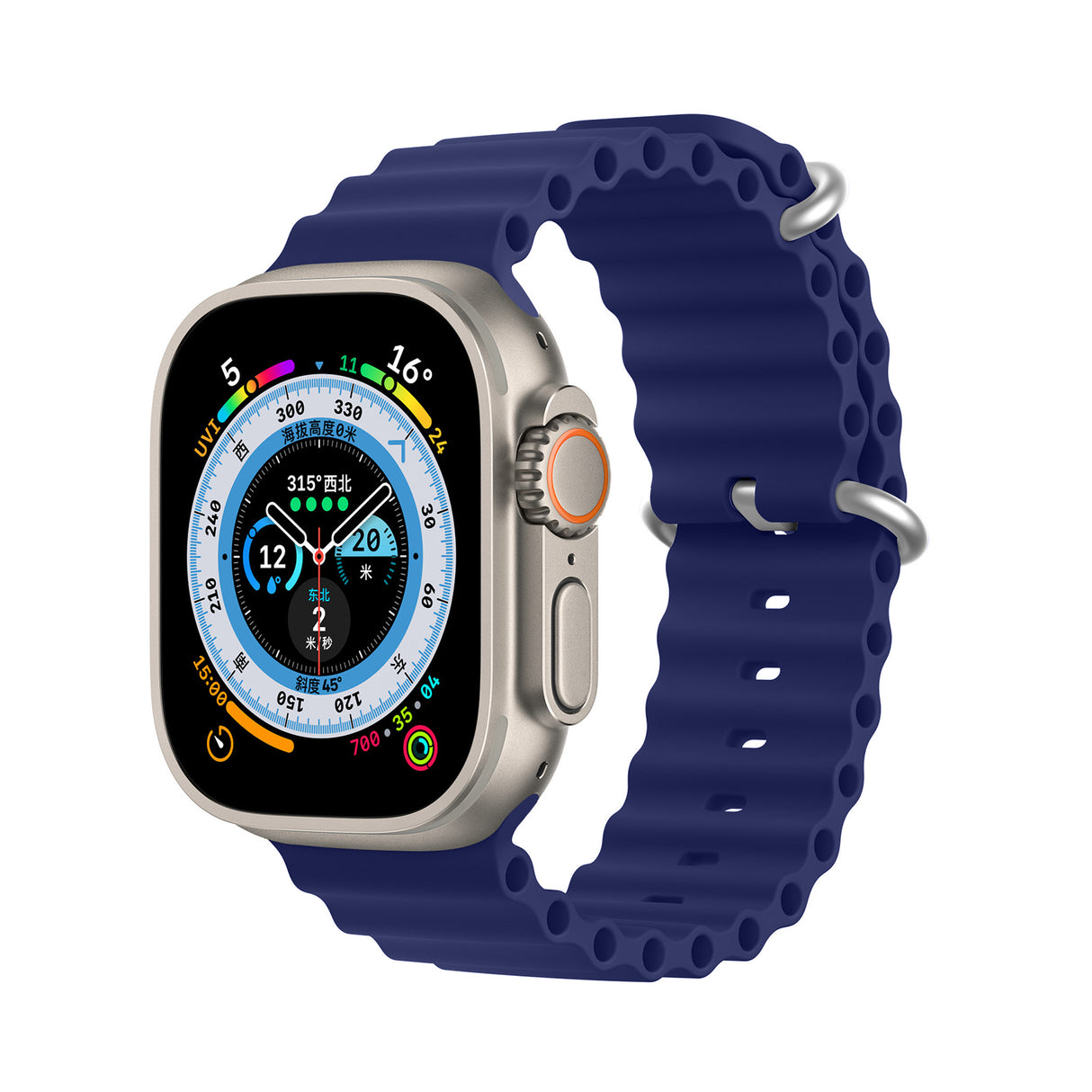 Pulseira Dux Ducis Strap para Apple Watch 9 / 8 / 7 / 6 / 5 / 4 / 3 / 2 / SE (41 / 40 / 38mm) em silicone, cor azul marinho (Versão OceanWave)