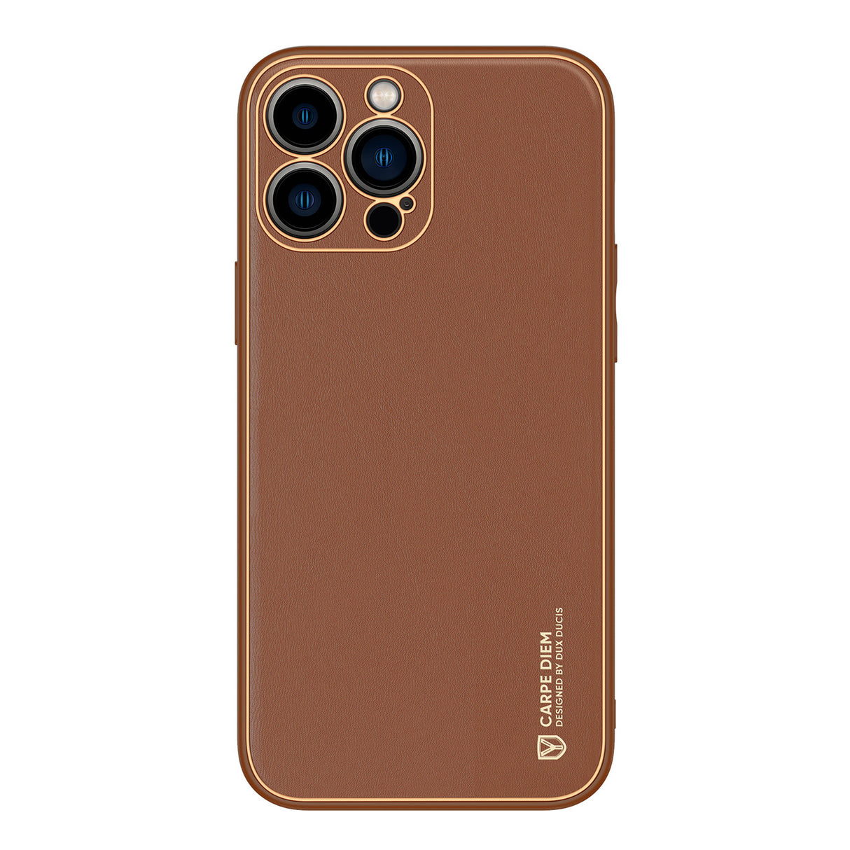 Capa elegante Dux Ducis Yolo para iPhone 14 Pro em couro ecológico castanho.