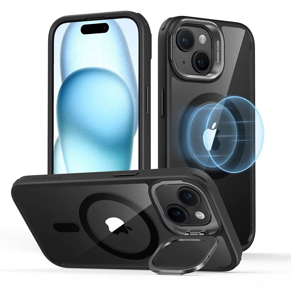 Capa ESR Classic Kickstand Halolock com MagSafe para iPhone 15 Plus - transparente-preto
