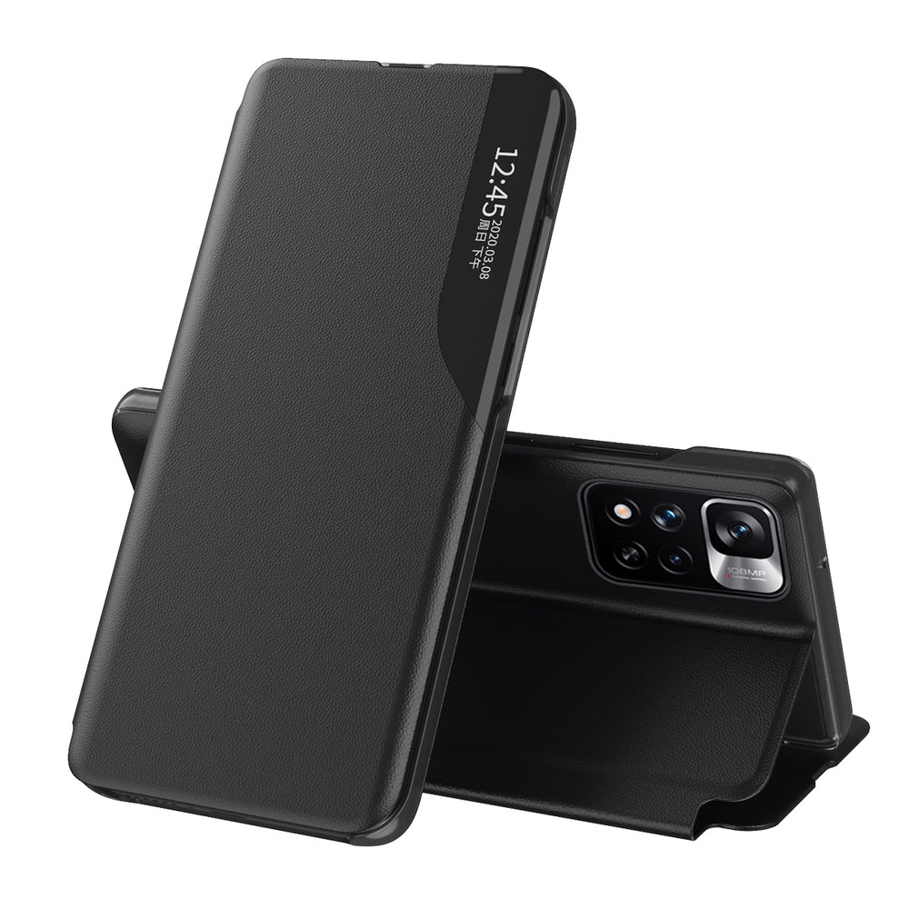 Caso de Visualização em Couro Ecológico elegante capa com aba e função de suporte para Xiaomi Redmi Note 11 Pro+ 5G (China) / 11 Pro 5G (China) / Mi11i HyperCharge / Poco X4 NFC 5G preto