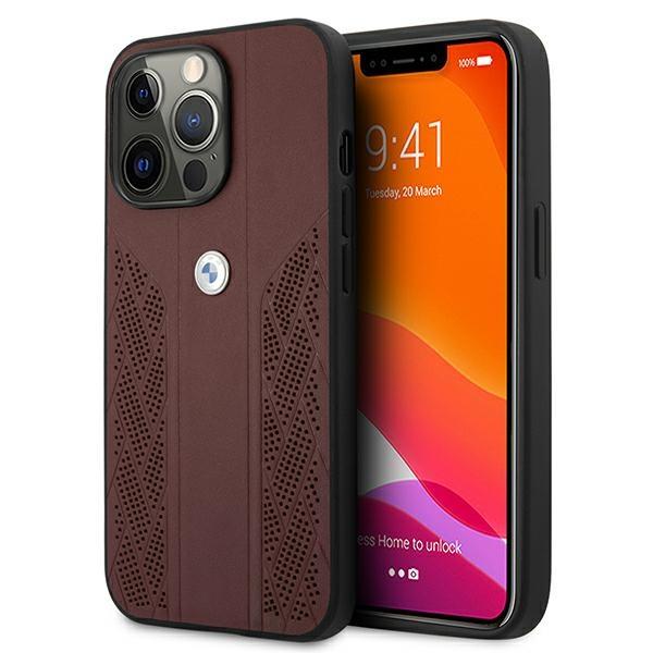 Capa BMW Leather Curve Perforate para iPhone 13 Pro Max - vermelha