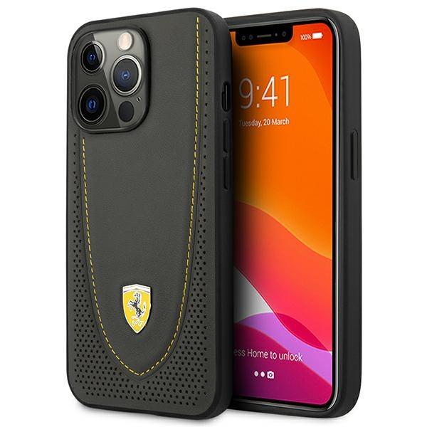 Etui Ferrari Leather Curved Line para iPhone 13 Pro / iPhone 13 - preto