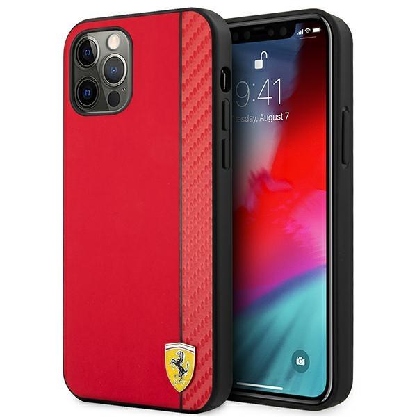 Capa Ferrari On Track Carbon Stripe para iPhone 12 Pro Max - vermelha