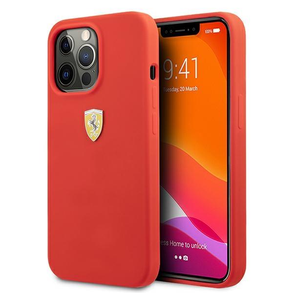 Capa de Silicone Ferrari para iPhone 13 Pro Max - vermelha