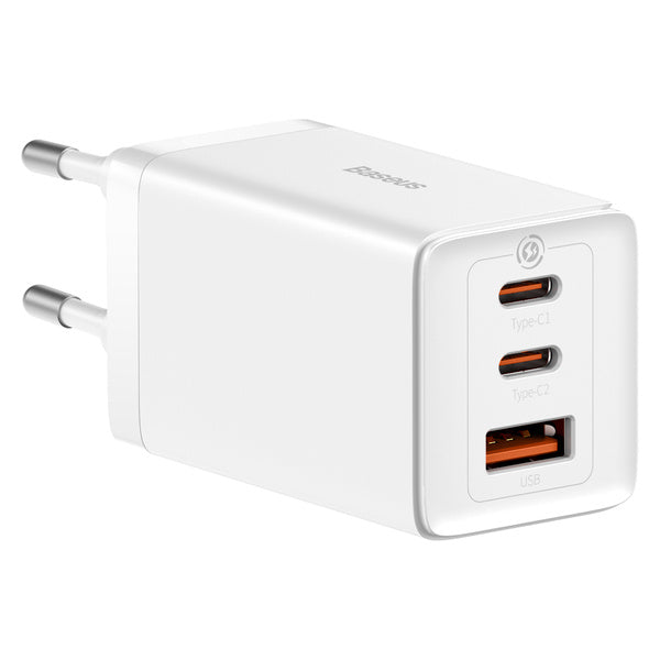 Carregador rápido de rede GaN com 2xUSB C e 1xUSB 65W Baseus GaN5 Pro + cabo USB C - USB C 100W - branco