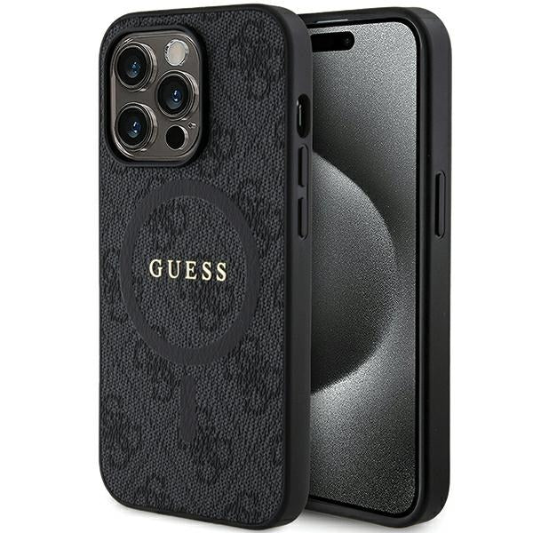 Capa Guess 4G Collection Leather Metal Logo MagSafe para iPhone 13 Pro / iPhone 13 - preta