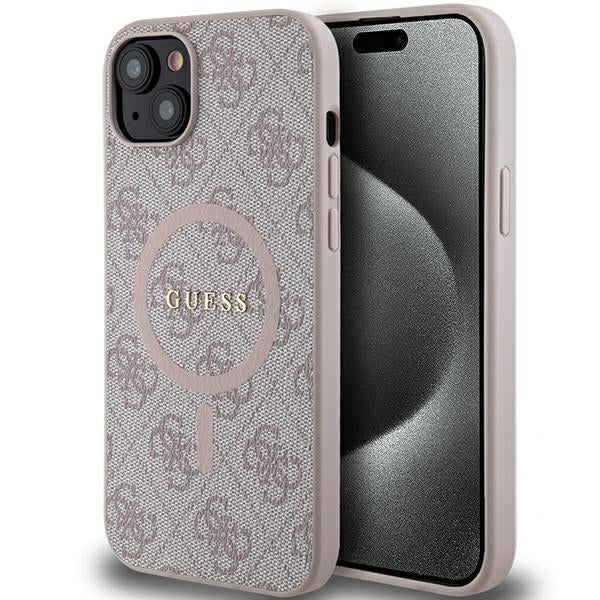 Etui Guess 4G Collection Leather Metal Logo MagSafe para iPhone 15 / 14 / 13 - rosa