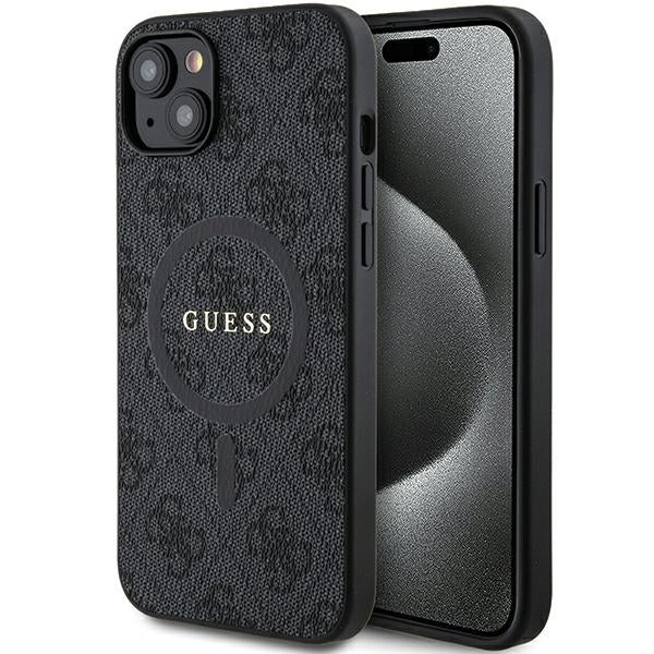 Capa Guess 4G Collection Leather Metal Logo MagSafe para iPhone 15 Plus / 14 Plus - preta