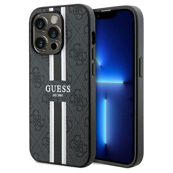 Capa Guess 4G Printed Stripes MagSafe para iPhone 15 Pro - preta