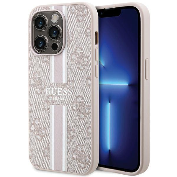 Capa Guess 4G Printed Stripes MagSafe para iPhone 15 Pro - rosa