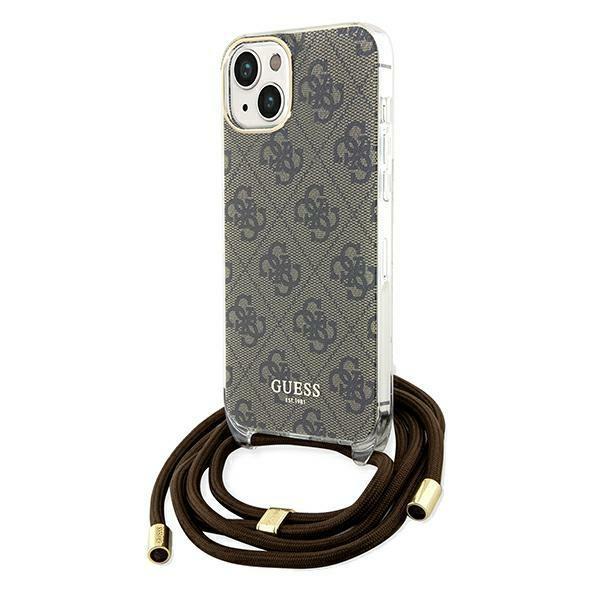 Etui Guess Crossbody Cord 4G Print para iPhone 15 / 14 / 13 - castanho