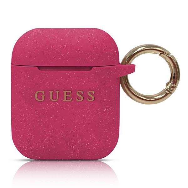 Capa Guess de Silicone com Glitter para AirPods 1/2 - cor fúcsia