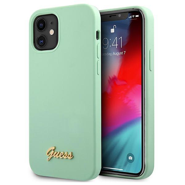 Etui Guess com logotipo de metal Script para iPhone 12 mini - azul.