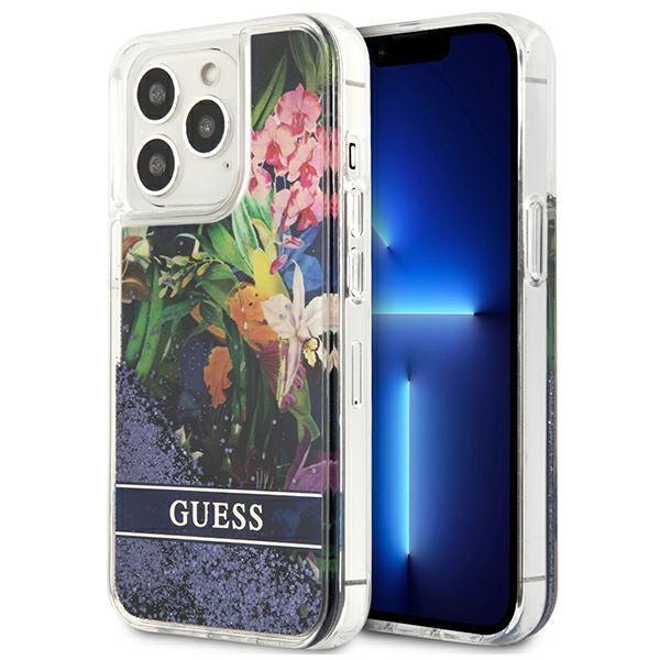 Capa Guess Flower Liquid Glitter para iPhone 13 Pro / iPhone 13 - azul