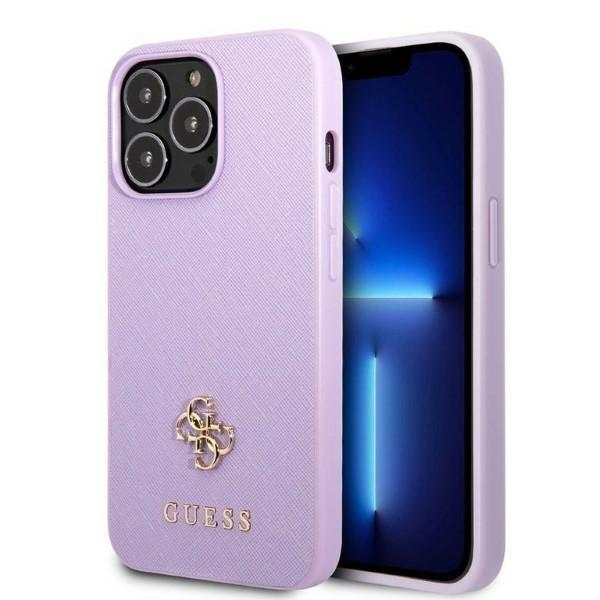 Etui Guess Saffiano 4G com Pequeno Logotipo Metálico para iPhone 13 Pro / iPhone 13 - roxo