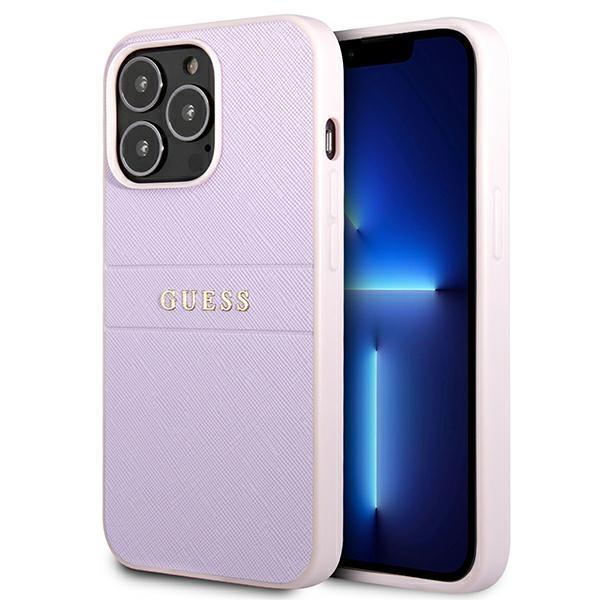 Capa Guess Saffiano Hot Stamp & Metal Logo para iPhone 13 Pro / iPhone 13 - roxa
