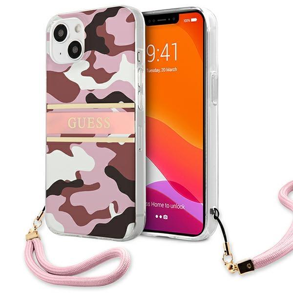 Capa Guess Camo Strap Collection para iPhone 13 - rosa