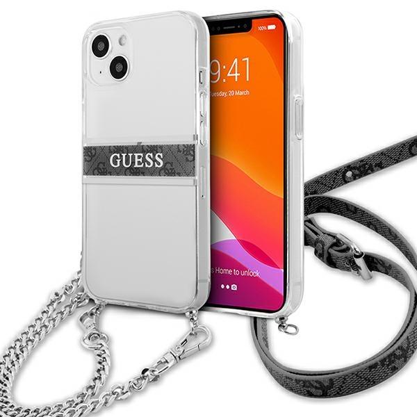 Capa Guess 4G Grey Strap Silver Chain para iPhone 13 mini - transparente
