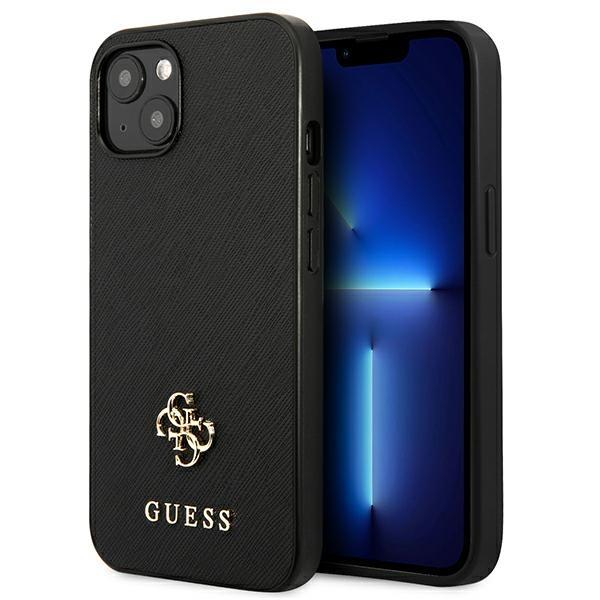 Capa Guess Saffiano 4G com Pequeno Logo Metálico para iPhone 13 mini - preta